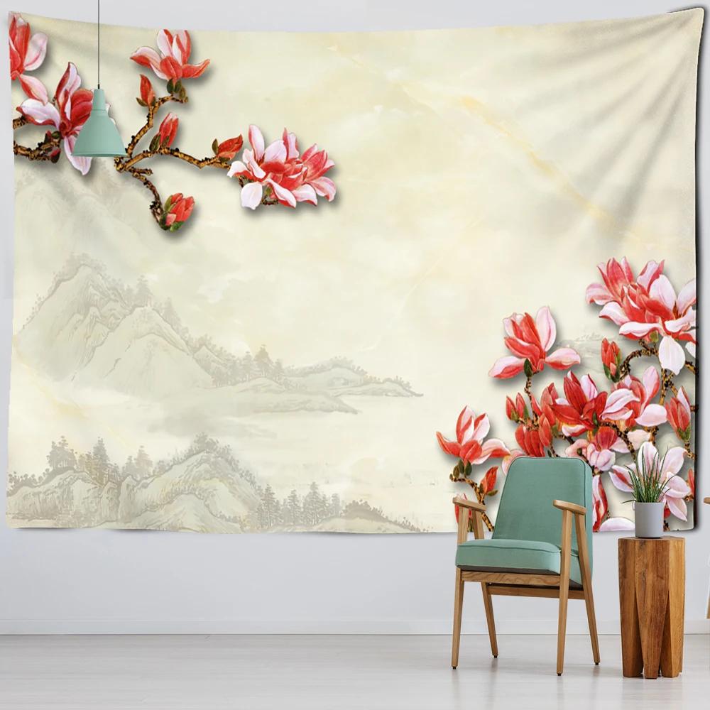 Artistic Conception Flower And Bird Painting Mural Tapestry Bohemian Psychedelic Wall Hanging Bedroom Living Room Home Decor