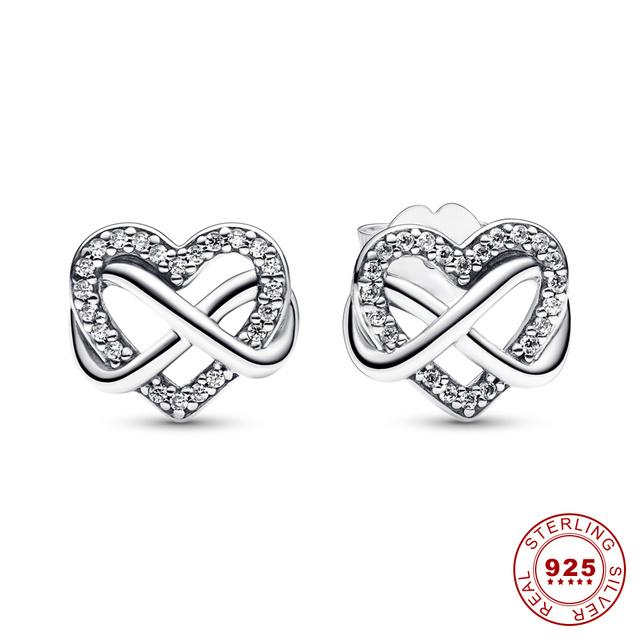 

Серьги из стерлингового серебра S925 Бесконечность Подарок на день матери Серьги-сердечки Любовь Сверкающие вневременные серьги-гвоздики с гербарием