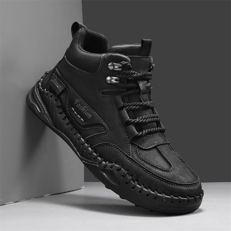 New  Handmade Leather Casual Men Shoes Design Flat Sneakers Man Breathable Large Size Leather Shoes Men Ankle Boots Outdoor