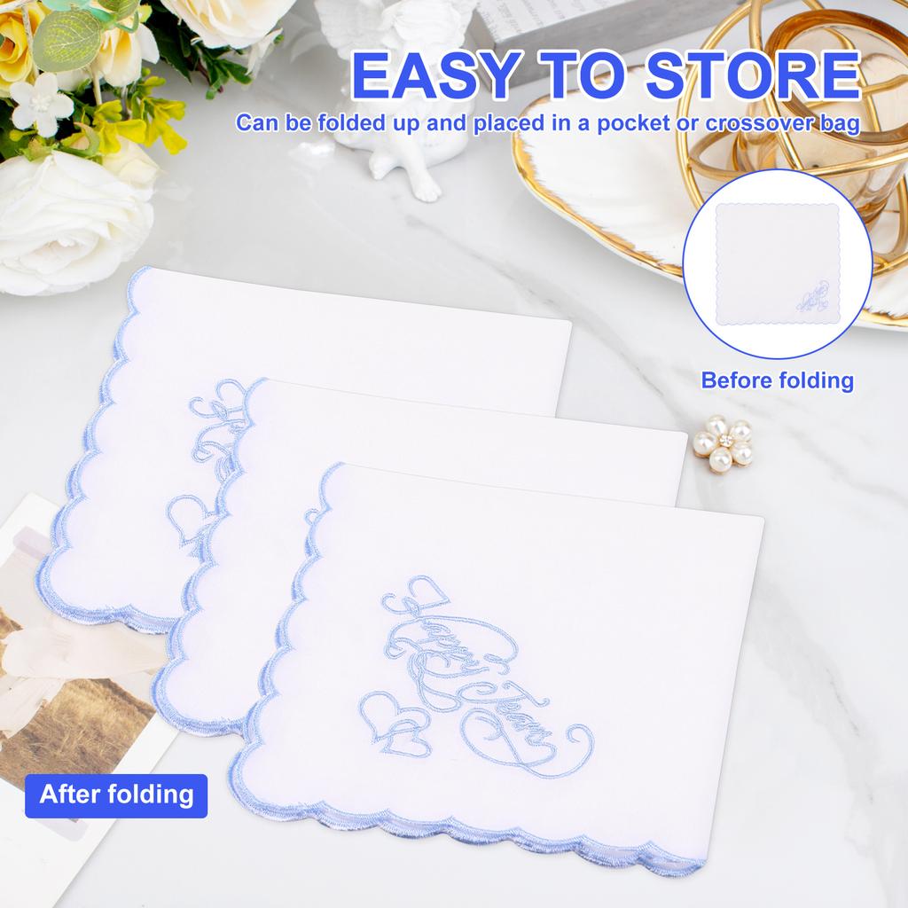 12Pcs Cotton Embroidered Handkerchief 28x28 Cm Portable Wedding Square Scarf Soft Comfortable Wedding Handkerchief for Party