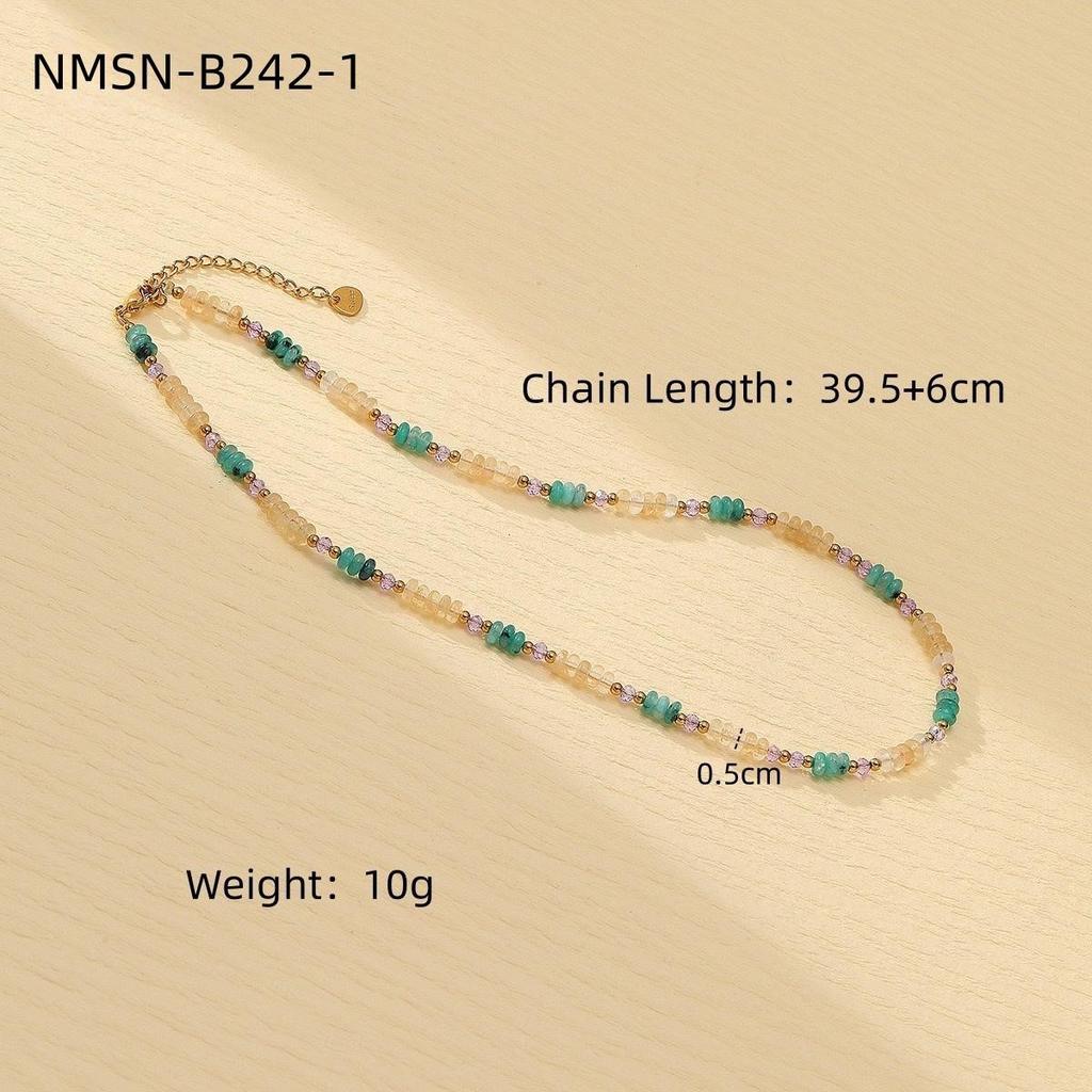 GEMCHIC Women's Blue Natural Stone Beaded Titanium Steel Necklace Fashion Light Luxury Versatile Freshwater Pearl Pendant