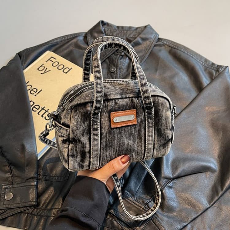 Винтажная мини-сумка-бостон из денима Женская сумка через плечо чёрный