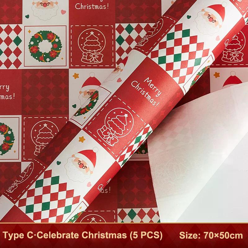 5 Sheets 70*50cm Christmas Wrapping Paper Cute Deer Santa ClausKraft Gifts Packaging Paper For Presents Handmade Gifts Wrapping