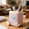 xiaobudian Pen Holder with Detachable Pencil Sharpener, Dual Compartments Organizer, Cartoon Penguin Design Office Desk Organizer