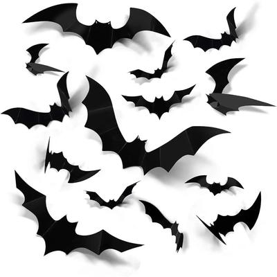 12db Halloween dekoráció 3d denevér fali matricák dekorációs bútorok ablakok udvari logó kültéri pázsit szellem parti dekoráció