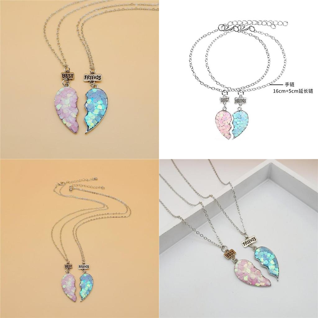 Trendy Geometric Alloy Necklace Set For Best Friends Shiny Heart Pendant