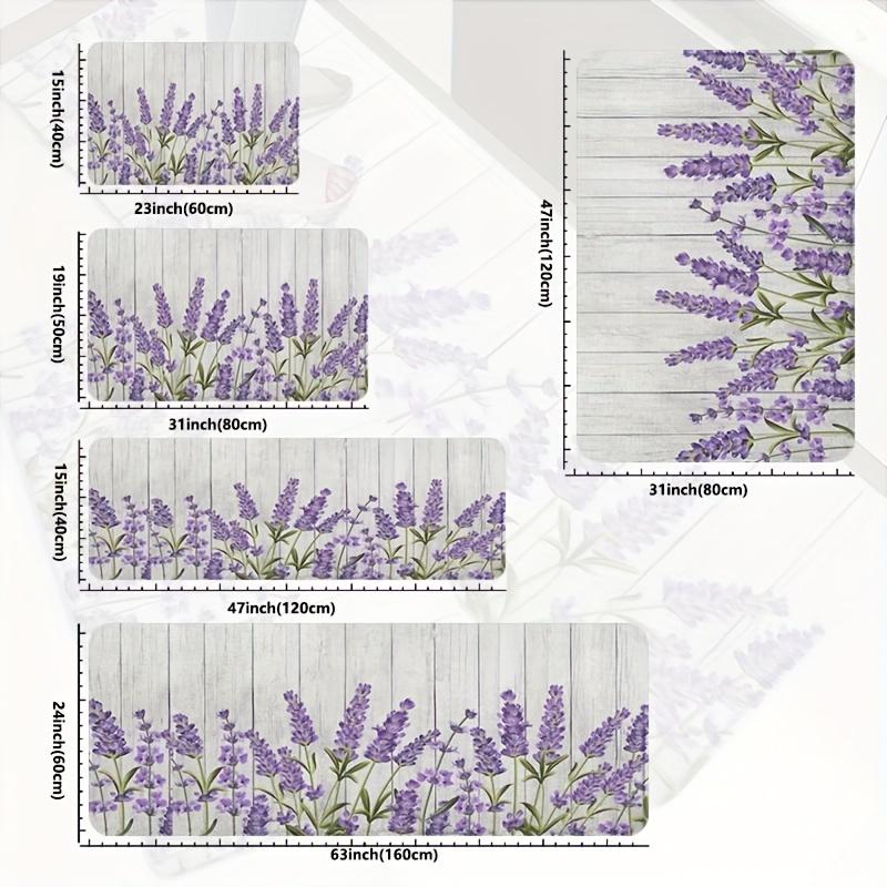 1 Stück Anti-Ermüdungs-Küchenteppiche Lavendel Blumenmuster Wasserdicht Rutschfest Dick Gepolsterte Küchenmatte Hochbelastbar Komfort Stehmatte für Küche