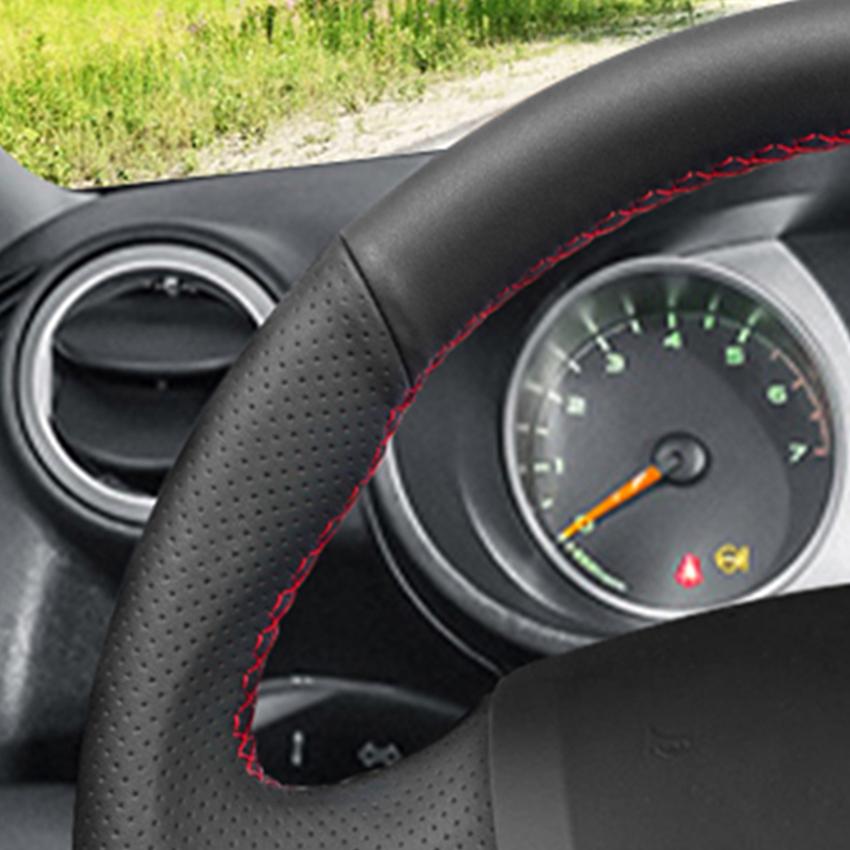 Μαύρο τεχνητό δέρμα χειροποίητο αντιολισθητικό κάλυμμα τιμονιού αυτοκινήτου για Lada Granta 2011 2012 2013 2014 2015 2016 2017 2018