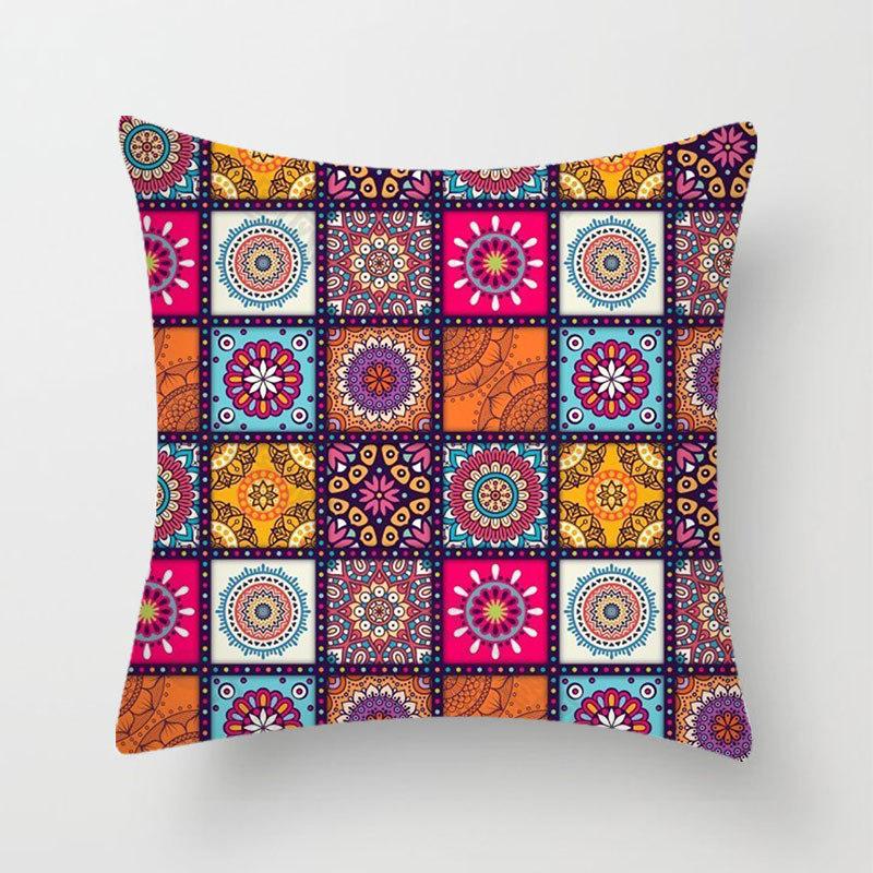 Household Stitching Colorful Mandala Printed Pillow Cover Bedroom Sofa Cushion Peach Leather Velvet Cushion Cover