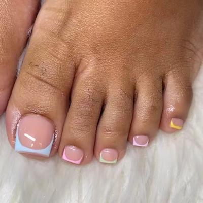 24 New Toenail Patches, European and American Spice Girls, Color French Short Square Round Wearing Nail Pads