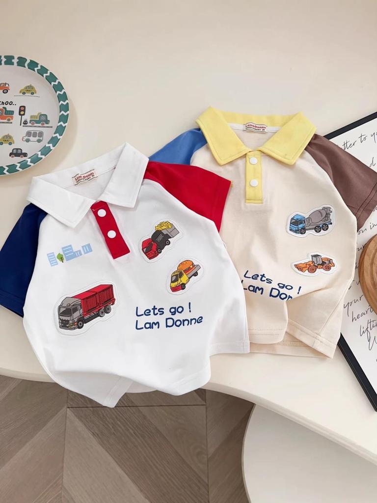 2026 Summer Cartoon Lapel Toddler Boys' Short Sleeve T-shirt