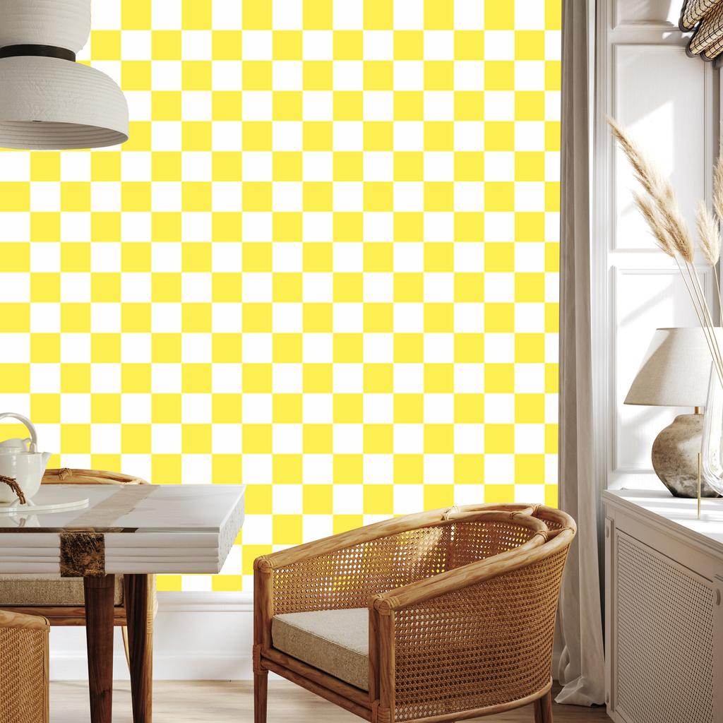 Checkerboard Wallpaper White and Yellow for Living Room and Bedroom 50x1000