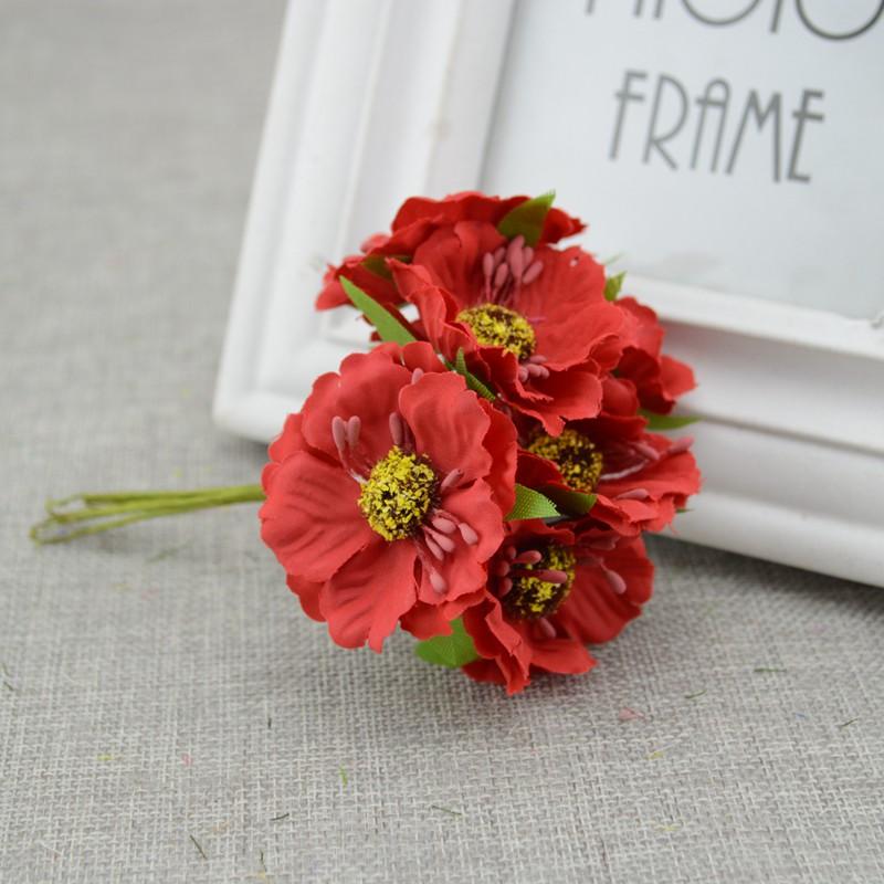 6pcs/lot Cherry Blossom Artificial Flowers Wedding Car Vase for Home Decoration Bride Bouquet Handmade Silk Plants