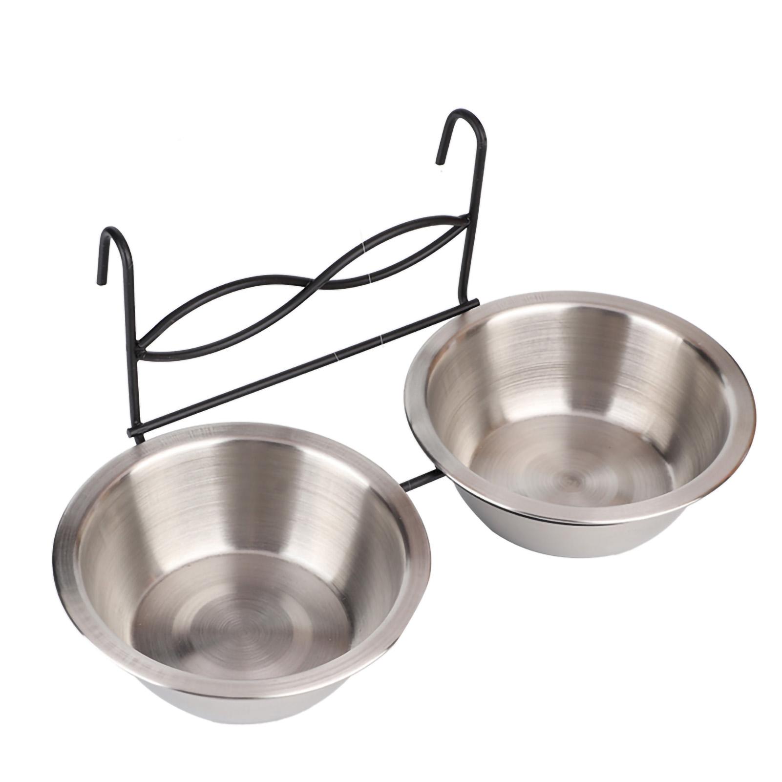 

Stainless Steel Dual Hanging Food Water Bowl Feeder with Hook for Cat Pet Dog Puppy Crate Cage