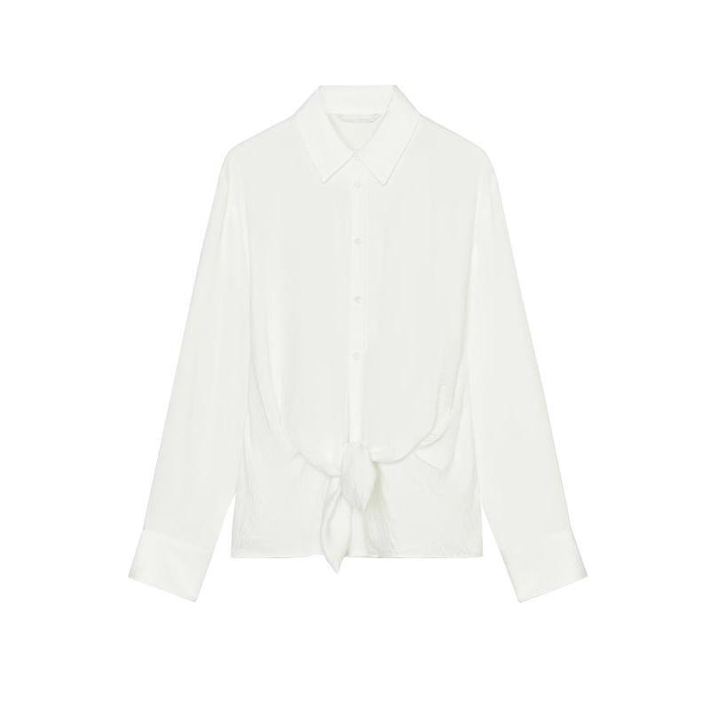 Spring New Women's Clothing Minimalist Style Bow Tie Drape Loose Long Sleeves Lapel Casual Shirt 2298057