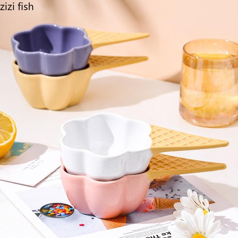 Eiscreme-förmige Keramik-Dessertschale Frühstücksschalen Griff Nudelschale Essteller Obstteller Suppenschalen Snackschalen Tablett