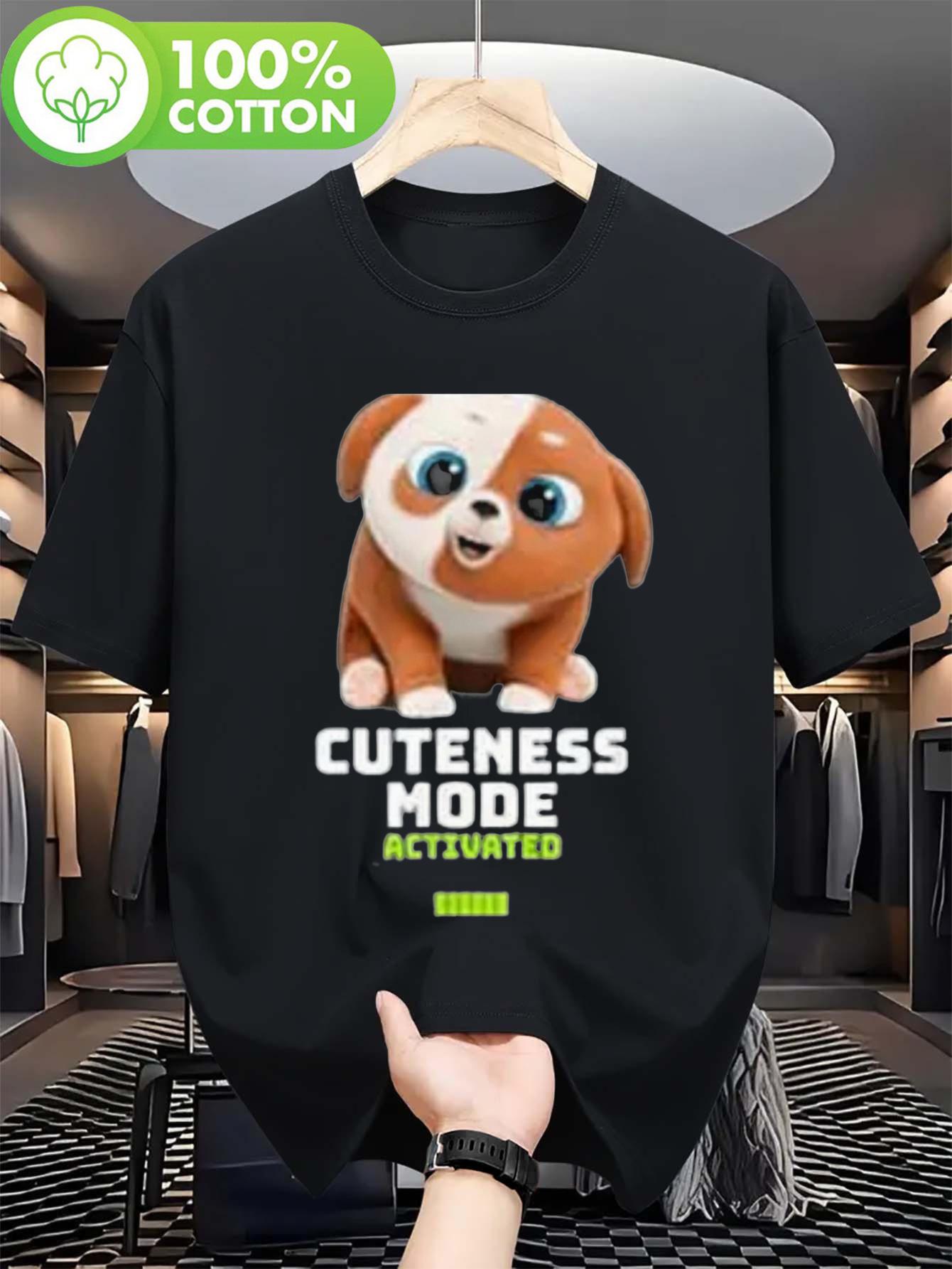 100% Cotton Relaxed Fit T-shirt - Cute Puppy &  Cuteness Mode Activated  Graphic Print L