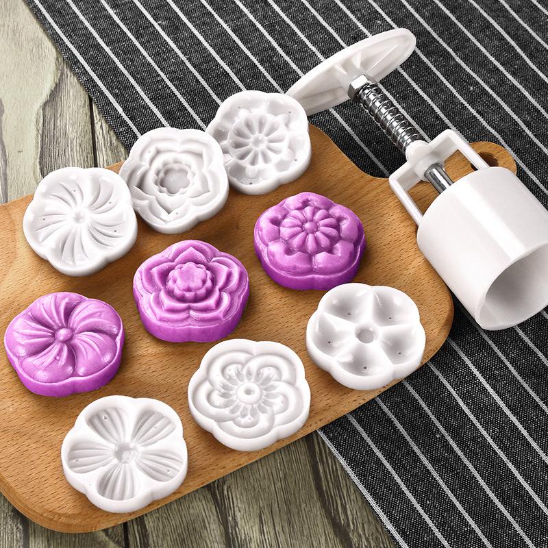 6 Flower Stamps Moon Cake Mould Transparent Round Mooncake Mold Baking Decor 50g