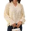 New Autumn-winter Pure-color V-neck Loose Casual Long-sleeved Lace Top for Women