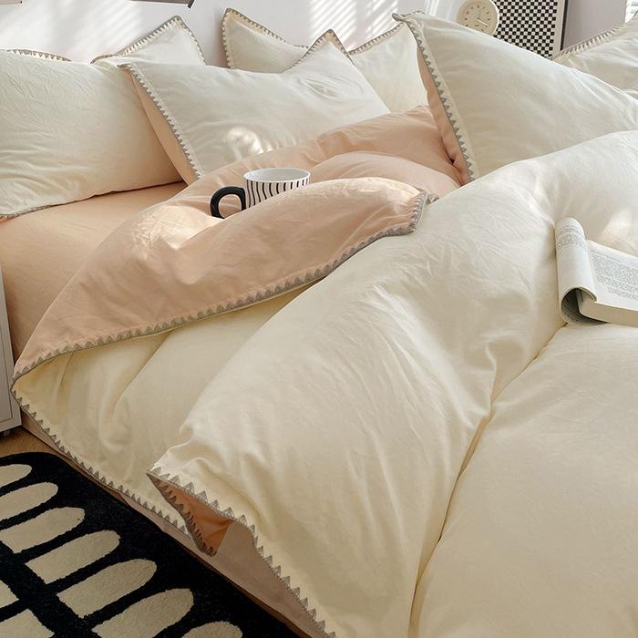 3pcs Simple Double Solid Color Quilt Cover and Pillowcases Nordic King Queen Size Bedding Set Soft Comfort Brushed Duvet Cover