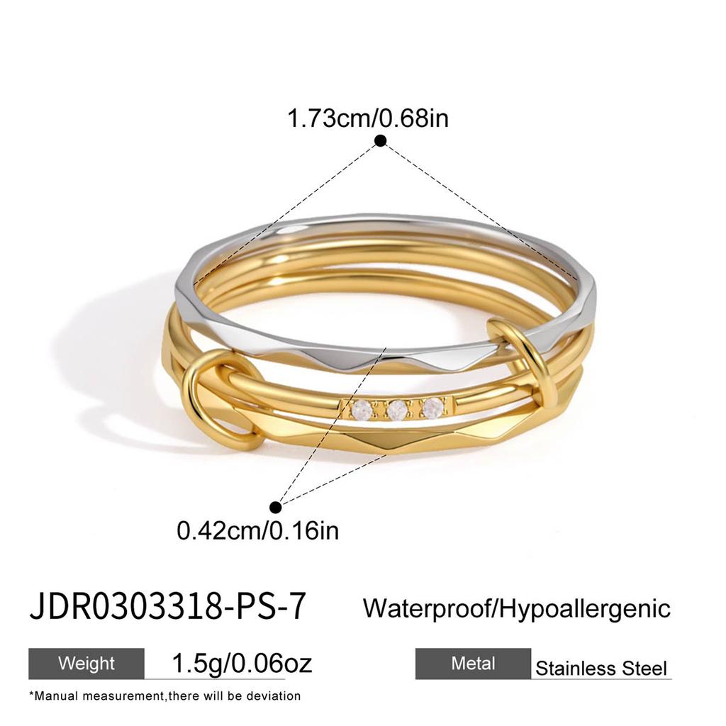 Youthway Multi-layer Zircon Ring For Women New Chic 18K Gold PVD Plated Stainless Steel Waterproof Ring Party Jewelry Gifts