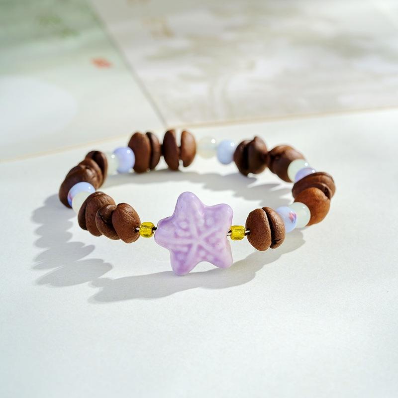 Coffee Bean Bracelet with Cat Claw Beads, Unique Design, High-End Feel, Elastic Bracelet for Couples, Best Friends, and Students