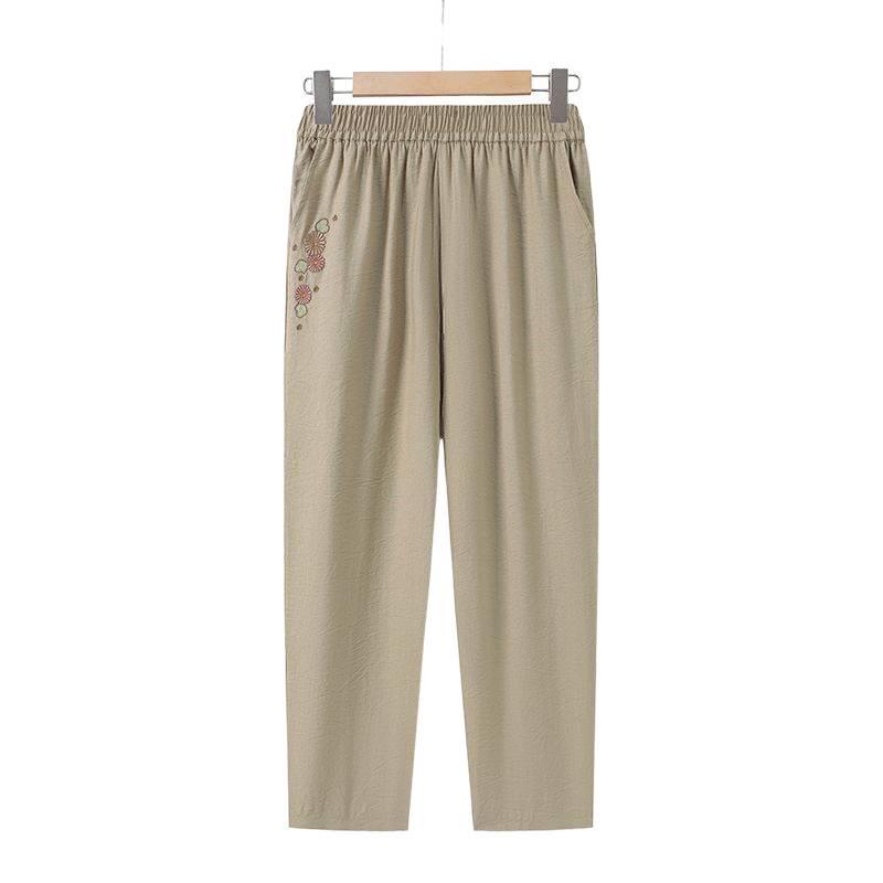 2026 Summer New Mother's Wear: Elastic Waist Casual Nine-Point Straight-Leg Cropped Pants for Elegant Middle-Aged and Elderly Women.
