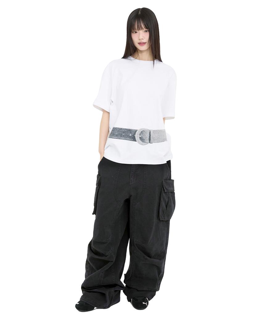 Mimdeowodeulobeu [Ssukkare X Mimde] Ssukkare Belt Print Oversized T-Shirt_White