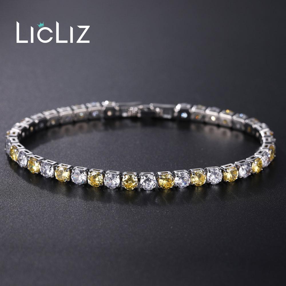 

Licliz модный прозрачный желтый циркониевый кристалл теннисный браслет для женщин Cz кристалл белый золотой цвет коробка цепочка ювелирные изделия 17cm