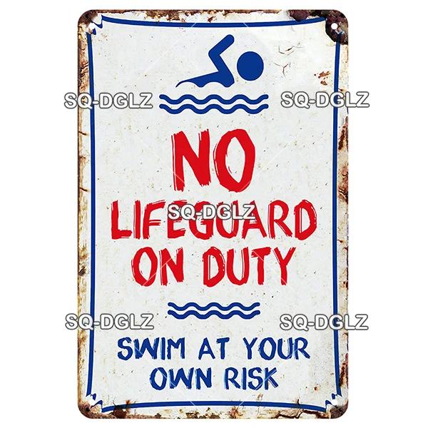 SQ-DGLZ Vintage Warning Pool Rules Metal Sign Plate Tin Sign Plate Home Bar Door Wall Decor Sticker Decoration Plaque Poster