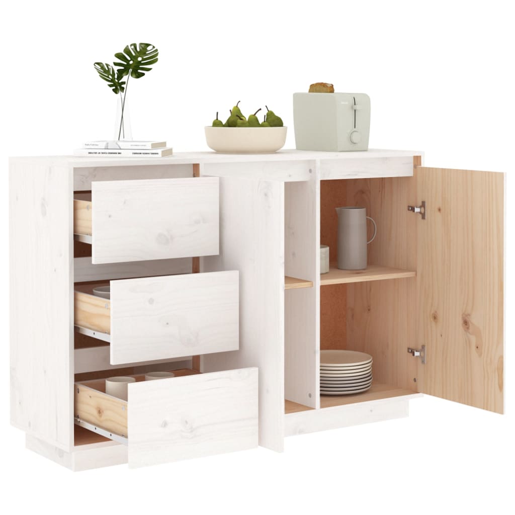 Vidaxl Cabinet, White, 111X34X75 Cm, Solid Pine Wood