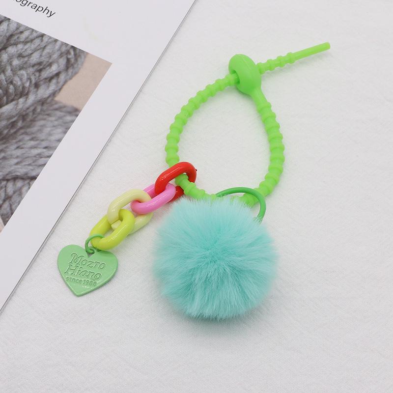 Korean Cute Pom-Pom Silicone Keychain & Heart Plush Bag Charm Accessory Silicone strap (single package)