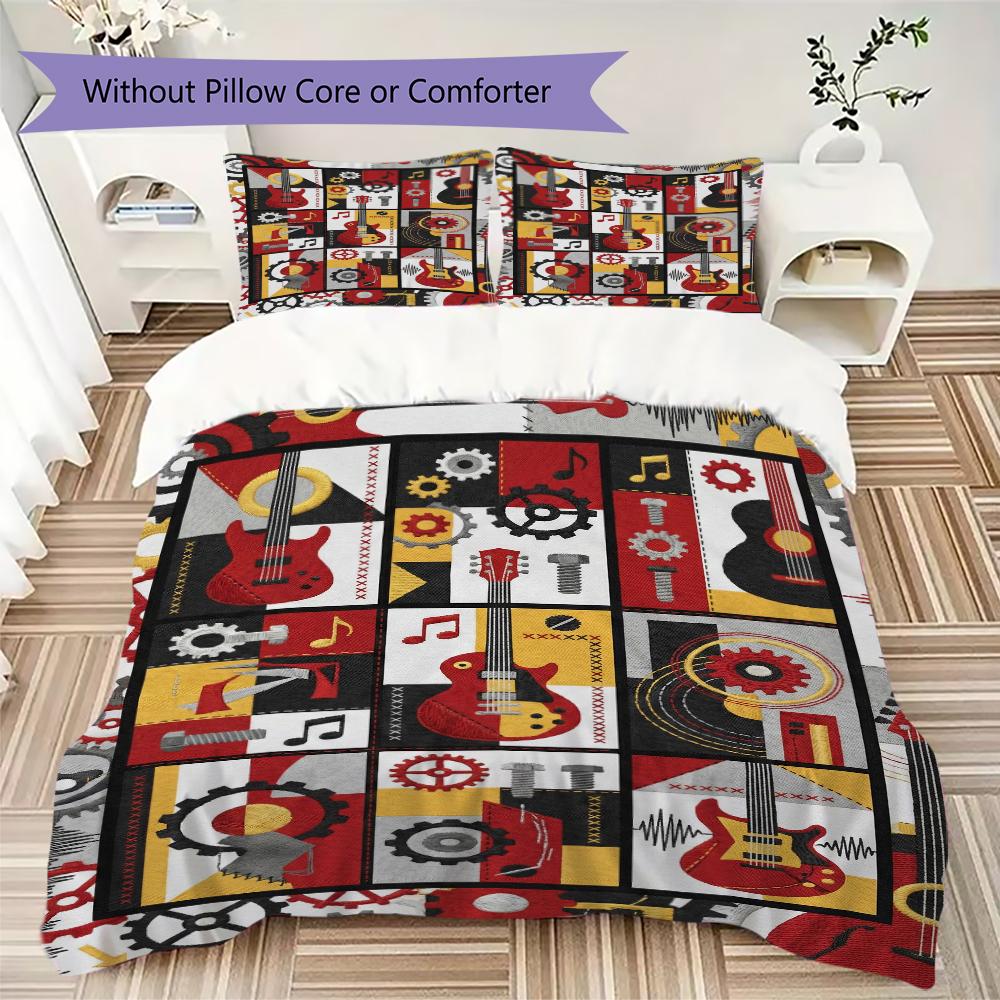 Guitar Music Pattern Bedding uilt Set uilt Cover Pillowcase Home Decoration Birthday Gift (1 * duvet cover + 2 * pillowcase  without core)56