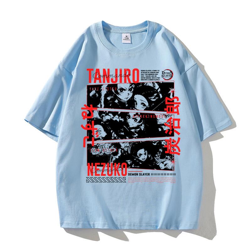 Japanese Anime T Shirt Demon Slayer Men Clothing Nezuko Kawaii Tees Tanjirou O-Neck High Quality Cotton Graphic Tshirt Manga