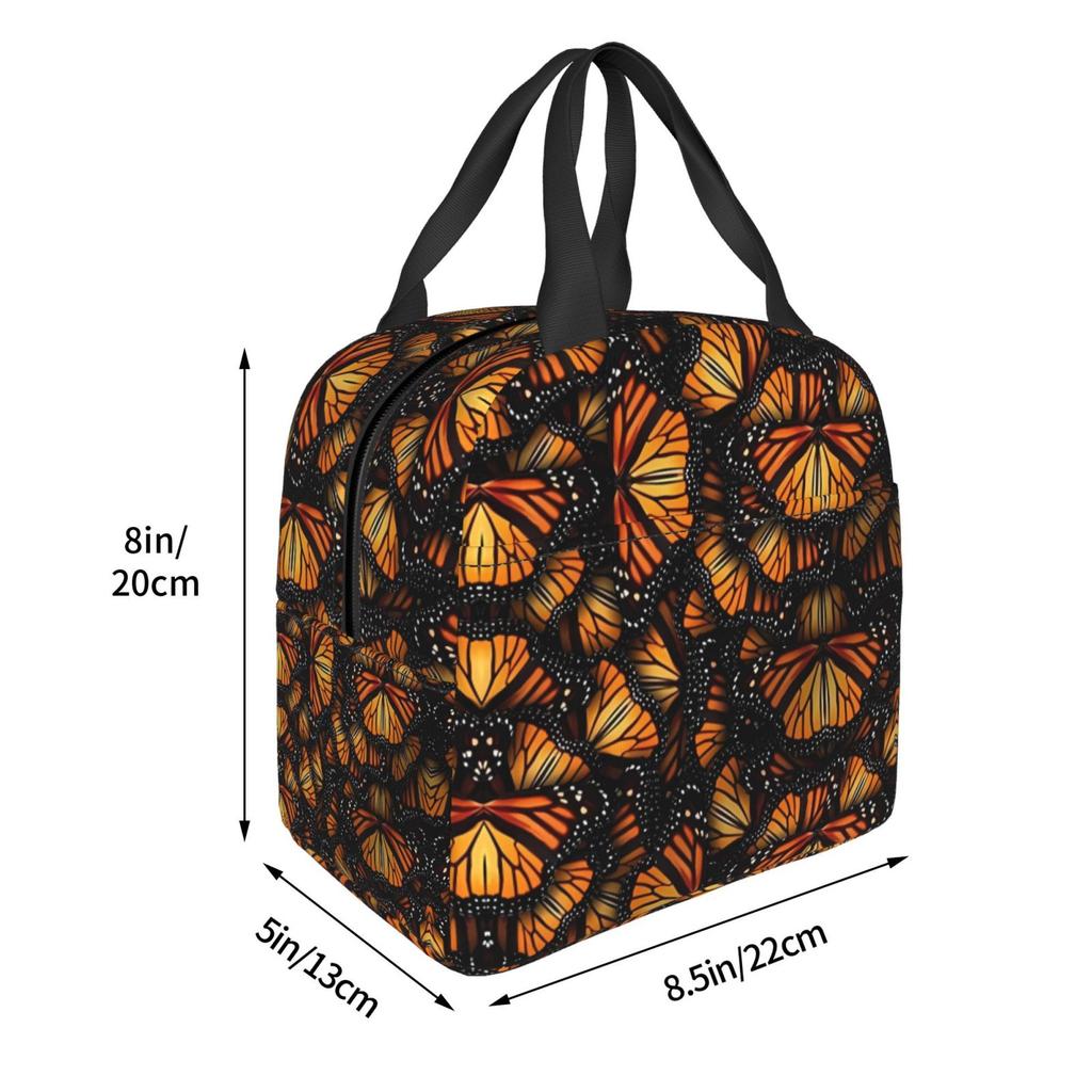 Orange Monarch Butterflies Print Portable Lunch Boxes Waterproof Thermal Cooler Food Insulated Lunch Bag Kids School Children