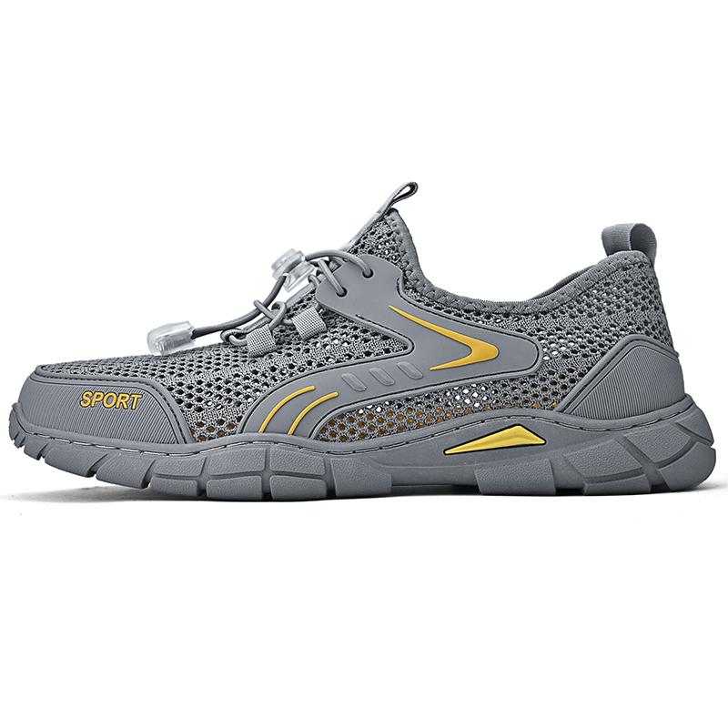 

Летняя мужская повседневная обувь из сетчатой натуральной кожи, уличные кроссовки, лоферы из коровьей кожи, дышащие оксфорды, мужская обувь для отдыха US10 (EU44) серый