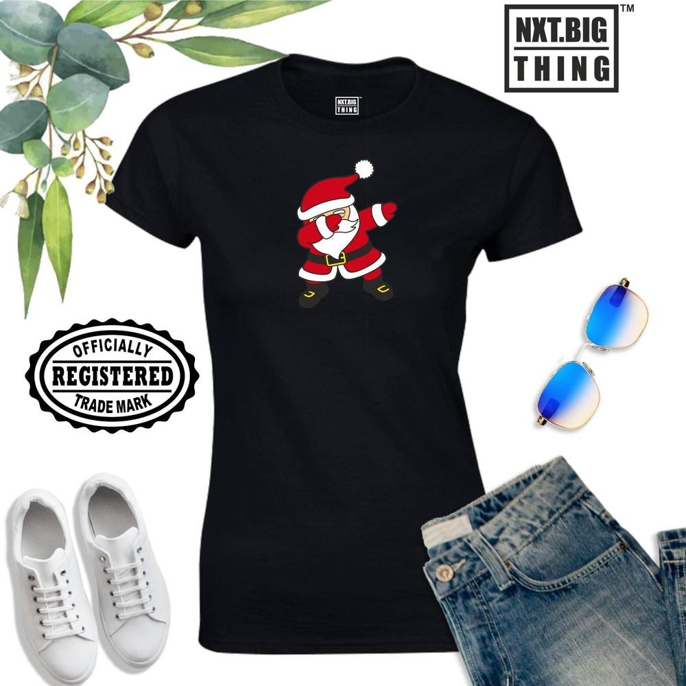 Santa Dab T Shirt Dancing Santa Funny Elf Christmas Lights Xmas Gift WOMEN Top M