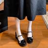 Black Mary Jane single shoes women's 2025 new French daughter style one-word with round head thick heel high heels