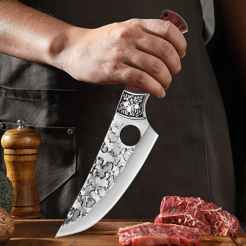 Stainless Steel Meat Fish Fruit Knife Professional Butcher Cleaver Boning Knife Forged Kitchen Chef Knife with Cover