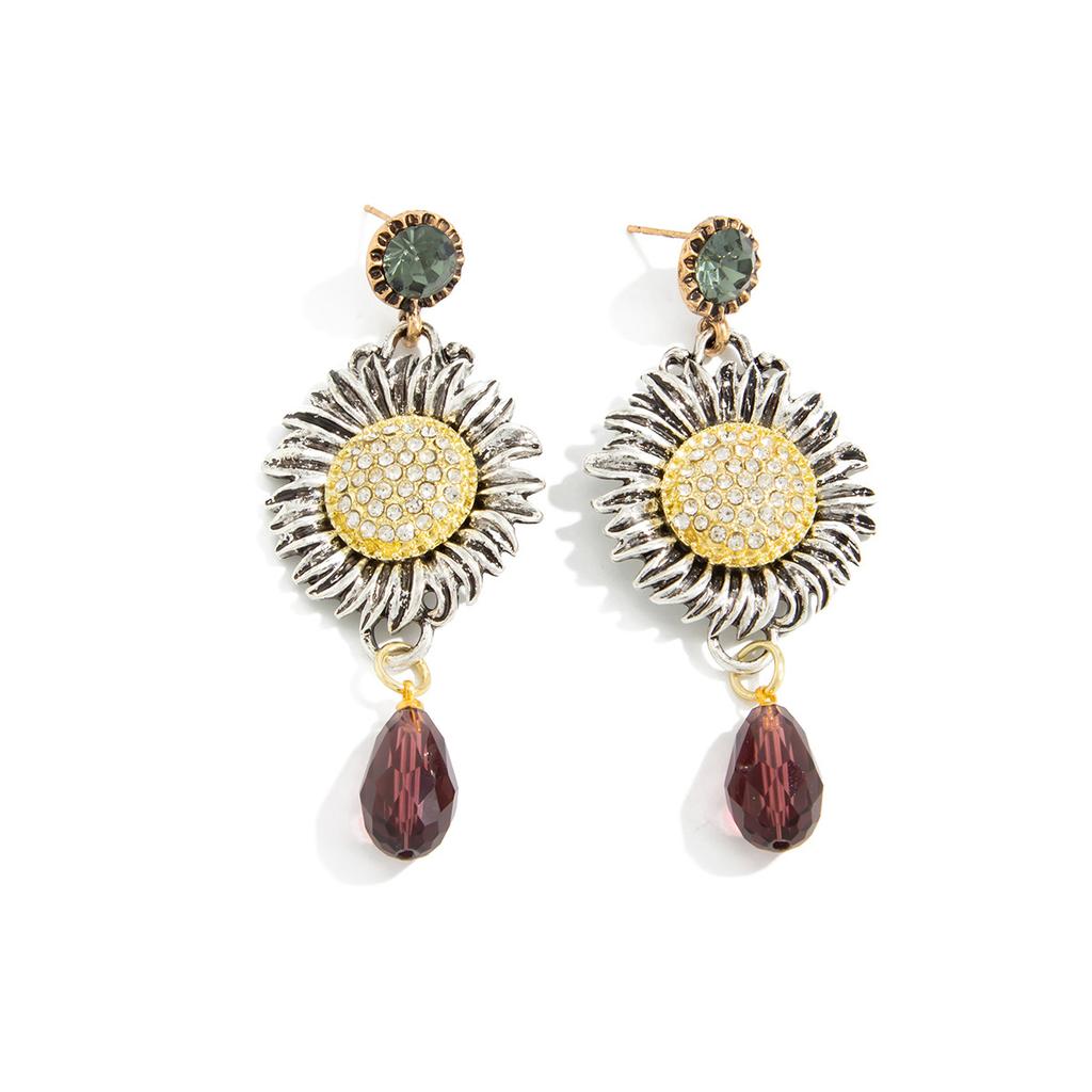 Bohemian Ethnic Style Flower Pendant Stud Earrings Female, Vintage Geometric Resin Imitation Gemstone Earrings