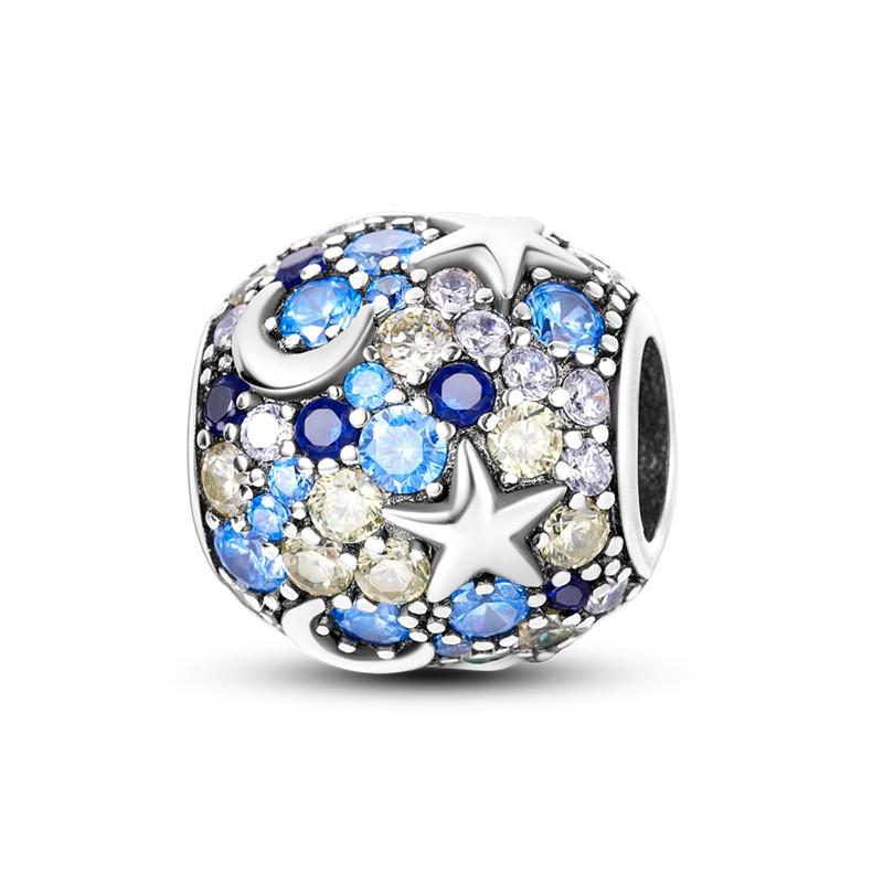 Sky Blue Color Decorative Charms Bead Elements Genuine Copper Butterflies Flower Moon Pendant Piece Suitable For Authentic Bracelet Style Jewelry