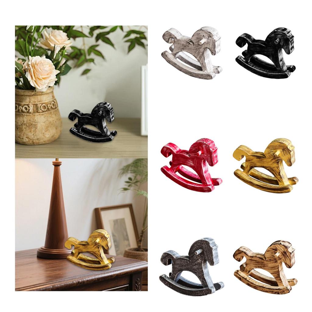 Wooden Rocking Horse Table Decoration Craft Centerpiece Ornament Art Furnishing Collectible Small Rocking Horses Figurine