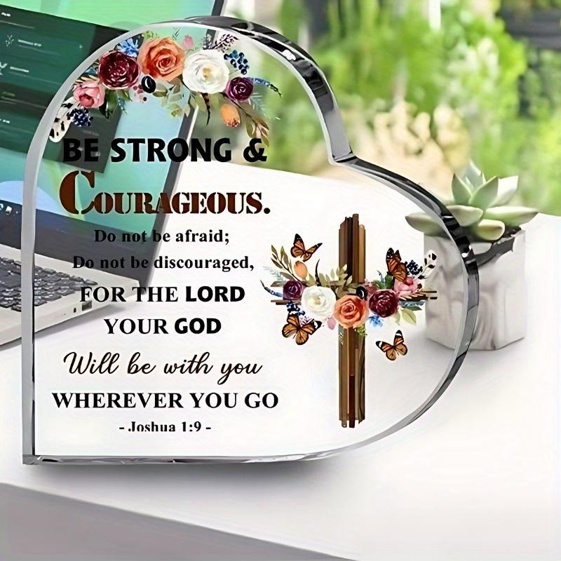 "Be Strong and Courageous" Joshua 1:9 Acrylic Plaque - Religious Encouragement Gift with Cross & Butterfly