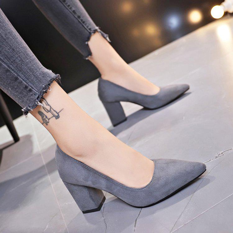 Women's Plus Size Suede Chunky Heel Pointed Toe Heels - European & American Style