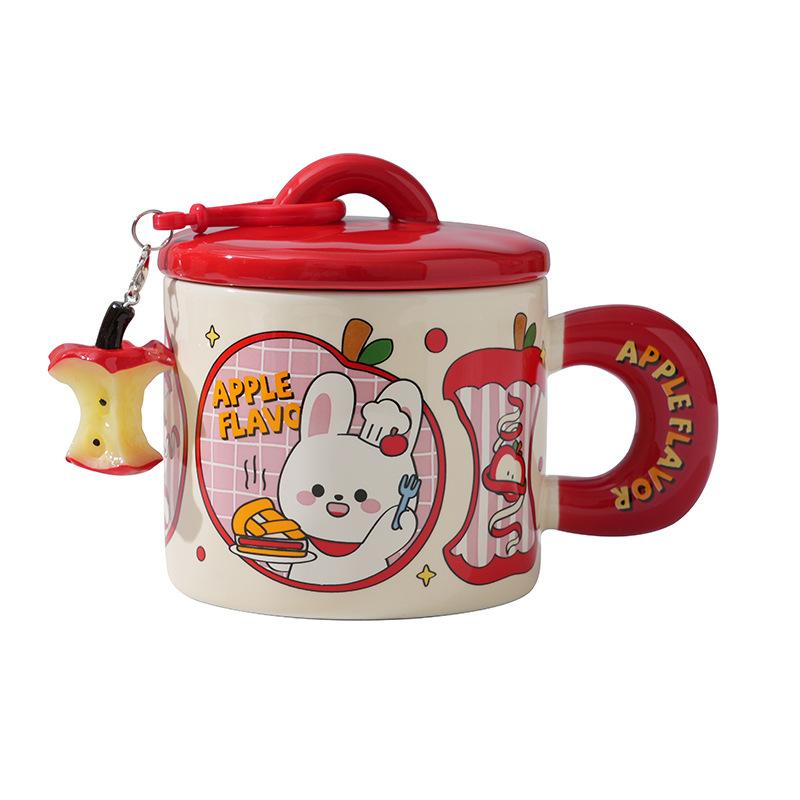 Cute Animal Apple With Lid Office Couple Water Cup Creative Birthday Souvenir High Value Ceramic Cup