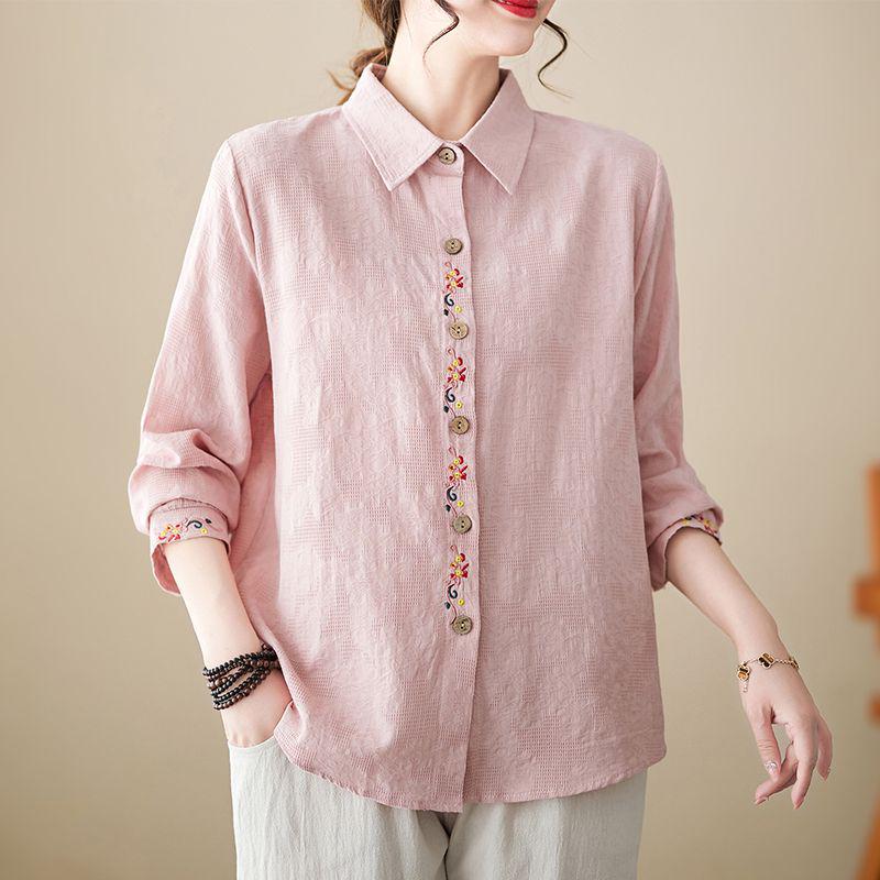 Chic Embroidered Cotton Linen Plus Size Summer Suit for Women - Short Sleeve Two-Piece Set