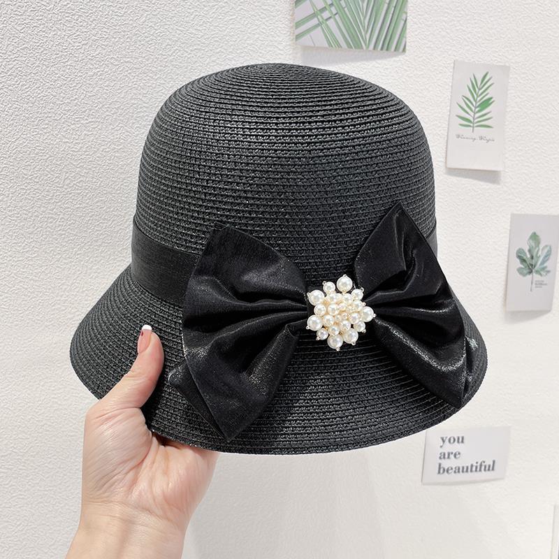 Ladies Straw Hat Women's Summer Elegant Retro Top Hat Sunshade Sun Hat Fashion Bow Bucket Hat