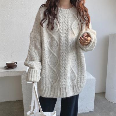Pull col rond torsadé pour femme, nouvelle version coréenne d'automne et d'hiver, pull ample et doux en cire