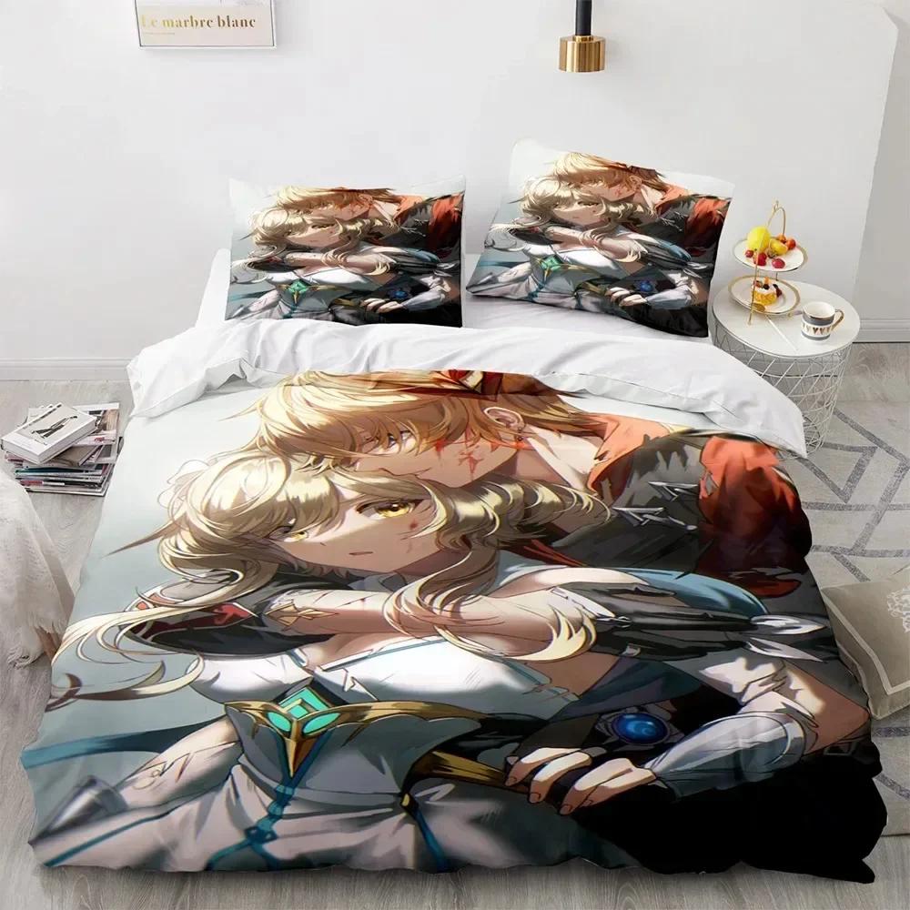 Game Genshin Impact Bedding Set Printed Bed Set With Pillowcase Duvet Cover Soft Single Double Queen Super King Size Kids Adult