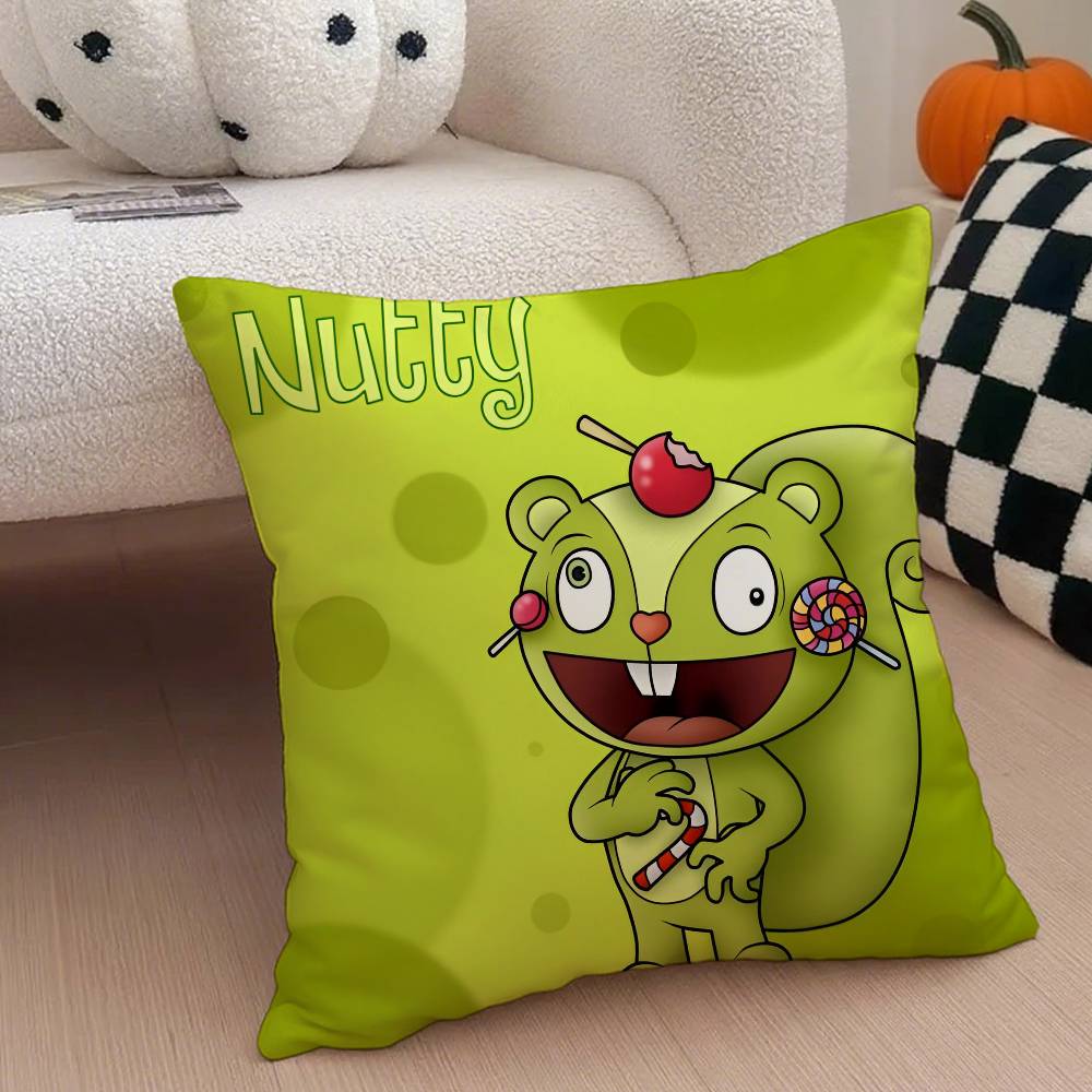 H-Happy Tree F-Friends N-Nutty Kissenbezug Milbenschutz Kissenbezug Verdeckter Reißverschluss Seidiger Kurzplüsch Sofakissenbezug